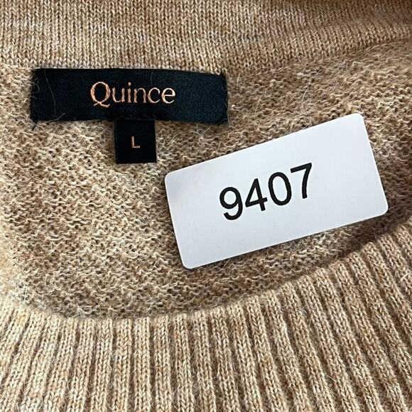 Quince Wool Sweater Women's L Brown Camel Baby Alpaca-Wool Diamond Stitch Crew - Picture 4 of 8